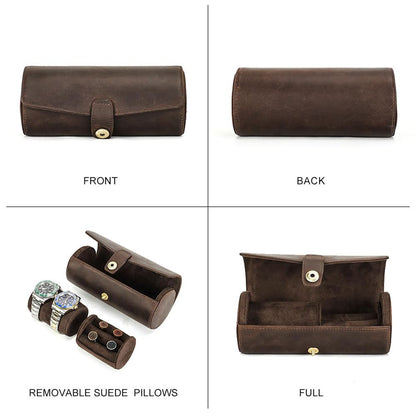 CONTACTS Full Grain Leather Watch Case Cufflink Box with Pad Tie Case Travel Multifunction Jewelry Accessories Organizer Storage Roll