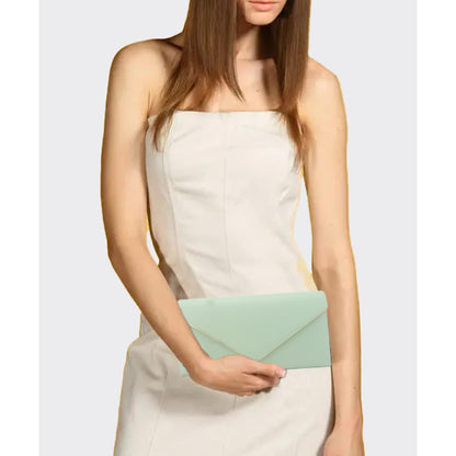 Vegan Leather Envelope Clutch Bag Classic Dressy Purse Foldover Evening Handbag Mint