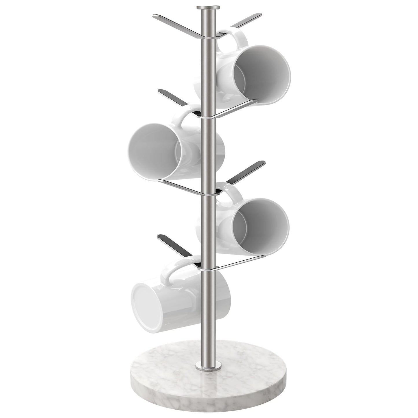 Gypie Marble Mug Holder Tree, 8 Hooks Brushed Nickel Coffee Cups Stand, New Upgraded Stable Mug Stand for Kitchen Counter Cabinet Cafe