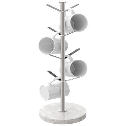 Gypie Marble Mug Holder Tree, 8 Hooks Brushed Nickel Coffee Cups Stand, New Upgraded Stable Mug Stand for Kitchen Counter Cabinet Cafe