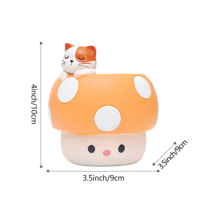 EOBTAIN Mushroom Planter Pots,Cute Animal Cat Yellow Resin Small Succulent Pots for Indoor Plants,Mini Cactus Plant Pots Home Living Room Office Table Desk Decor,Gifts for Plant Lovers,4 Inch
