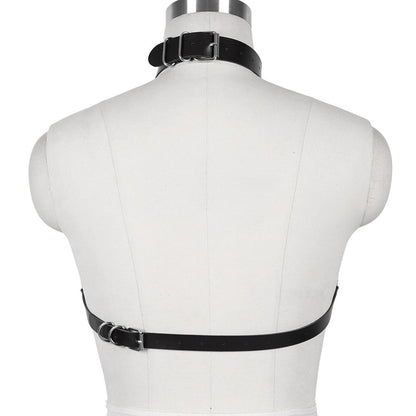 BAQOEYII Leather Bra CageStyle Shoulder Strap,Punk Layered Chest Chain,Punk Black Leather Chest Harness Body Waist Chain Belt Rave Nightclub Belly Bra Jewelry Accessor for Halloween Carnival