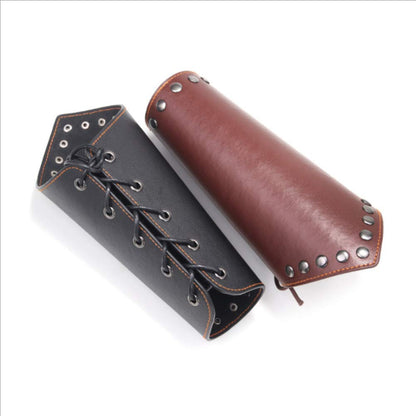 TURTLEDOVE Medieval Leather Bracers, 2PCS, Viking Cosplay Bracelet Gauntlet Wristband for Historical Reenactments (Black)