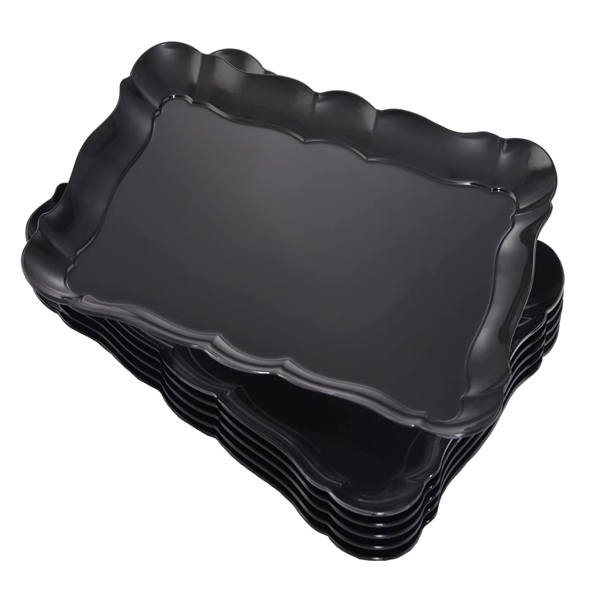 BBG 6 Pack Black Plastic Serving Trays, 15" x 10" Party Platters and Trays, Rectangle Black Plastic Serving Trays, Dishwasher Safe Reusable Platters Set, Plastic Trays for Party