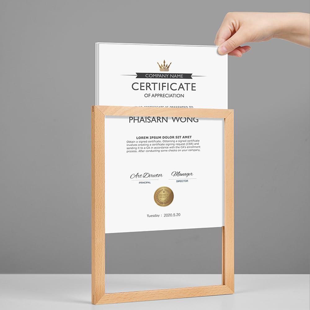 ECKEK Wall Mount Acrylic Sign Holder Self Adhesive Magnetic Display Frame Clear Document Frame for Office, Store, School, Home, Wall Picture Frame (Beech A5 148×210mm/5.83×8.27inches)