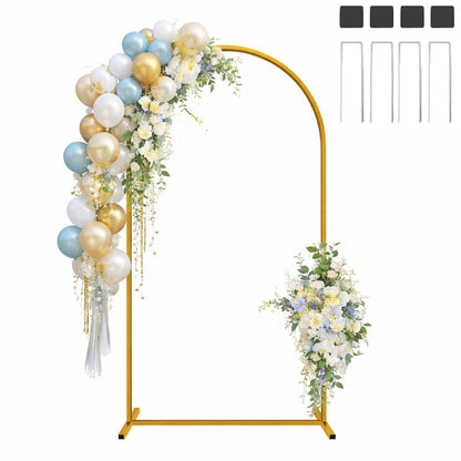 Hemmotop 6FT Arch Backdrop Stand for Party, Ceremony, Metal Arch Frame with Ground Stakes, Gold Photo Back Drop Stand for Bridal Shower, Birthday, Photo Booth, Garden Decoration, Baby Shower