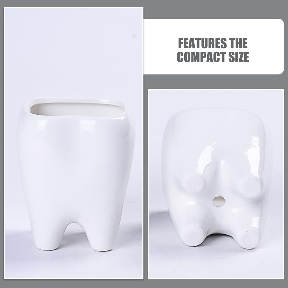 IWOWHERO Ceramic Tooth Flower Pot Small 3.34 Inch Decorative Planter for Succulents and Cactus Indoor Home Plant Holder