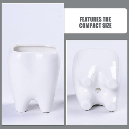IWOWHERO Ceramic Tooth Flower Pot Small 3.34 Inch Decorative Planter for Succulents and Cactus Indoor Home Plant Holder
