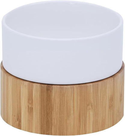 Teamson Pets Billie Elevated Ceramic Pet Bowl with Bamboo Stand,Brown