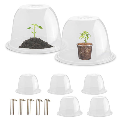 10" D × 6.7" H Plant Protectors from Animals, Garden Cloches for Seedlings Nursery Pots, Durable Humidity Domes with Ventilation Holes, Clear Plant Covers, Mini Greenhouse for Plants 5-Pack