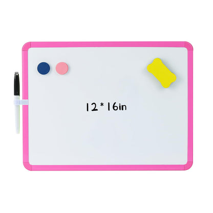 MXG Double Sided Pink Dry Erase Board, 12x16 Inch Small White Board with Marker, Magnets, Eraser, for Coaches, Students, Kitchen, Portable Mini Whiteboard for Fridge, Wall, Desk