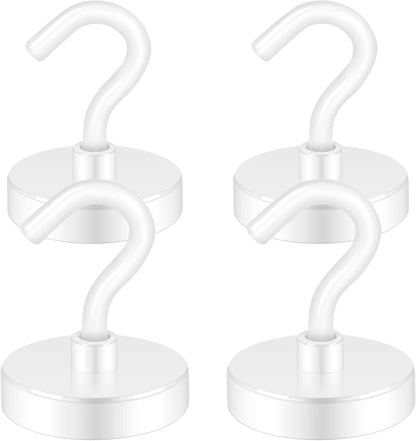 Neosmuk Magnetic Hooks Heavy Duty, Strong Magnet with Hook for Fridge, Super Neodymium Extra Strength Industrial Hooks for Hanging, Magnetic Hanger for Toolbox, Cruise, Grill(White,4 Pack)