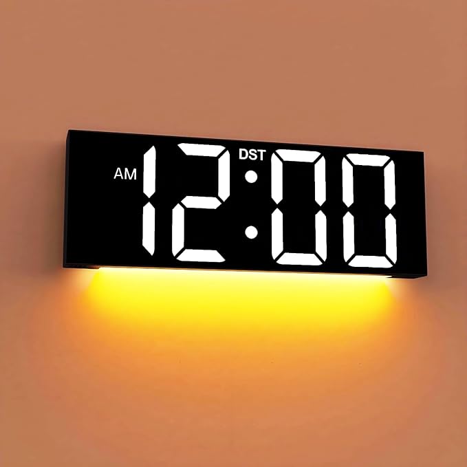 JALL 12" Large Digital Wall Clock, Big LED Number Dispaly, RGB Colors, DST, Night Light for Classroom Living Room Bedroom Mounted Birthday Xmas Gift for Senior, Mem Womem (White Font, 12 inches)