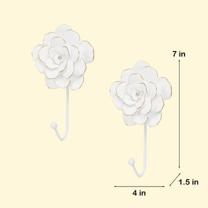 Guichifun Flower Coat Hooks Wall Decor - 2pcs Resin White Decorative Wall Hooks for Hanging Clothes Coats Towels Keys Bags Hats Bathroom Home Decoration Gift 4 x 1.5 x 7 Inch
