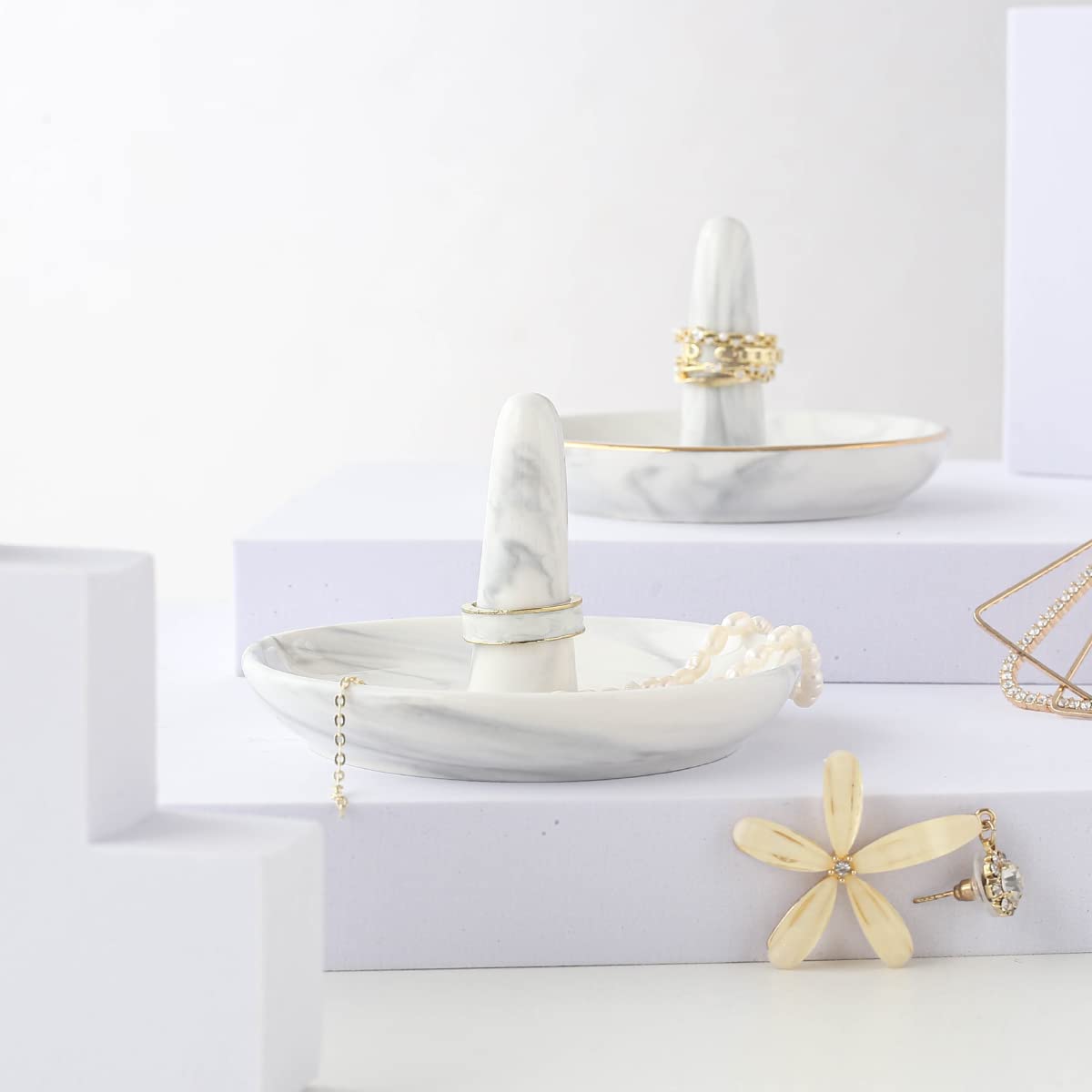 oskas Marble Ring Dish Holder,Decorative Porcelain Trinket Jewelry Dish Tray for Rings Earrings Necklaces,4 inch,Engagement Wedding Birthday Mother's Day Christmas Gift
