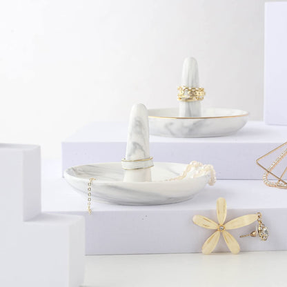 oskas Marble Ring Dish Holder,Decorative Porcelain Trinket Jewelry Dish Tray for Rings Earrings Necklaces,4 inch,Engagement Wedding Birthday Mother's Day Christmas Gift