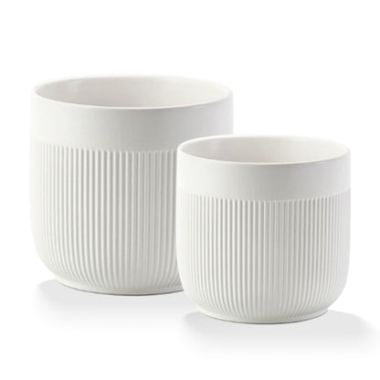 Puoyikt Ceramic 5.2+6.5 inch Planters, Modern Home and Office Flowerpot, Indoor and Outdoor Flowerpot with Drainage Hole (White)