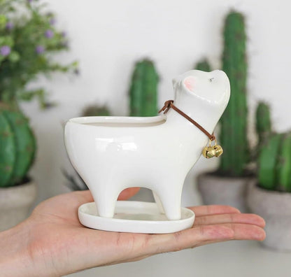 zmgmsmh Ceramic Succulent Plant Pot Cactus Plant Pot Flower Pot Container Planter with Drainage Hole Home Office Desk Garden Gift Idea Animal Shaped Flower Pot Cute Vase Pot (White Cat)