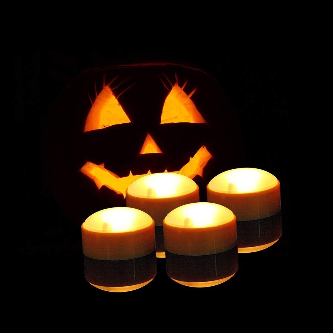 iZAN 4 Pack Orange Halloween Pumpkin Lights Battery Operated LED Bright Flickering Flameless Candles with Remote and Timer for Pumpkin Décor Jack-O-Lantern Halloween Party Home Decorations