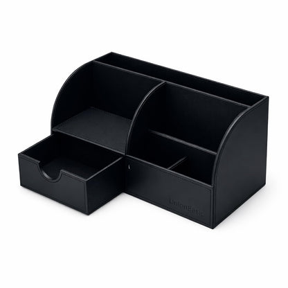 UnionBasic Desk Organizer - Multifunctional Leather Desktop Pen Holder Storage Box - Business Card/Pen/Pencil/Mobile Phone/Stationery Holder, Black