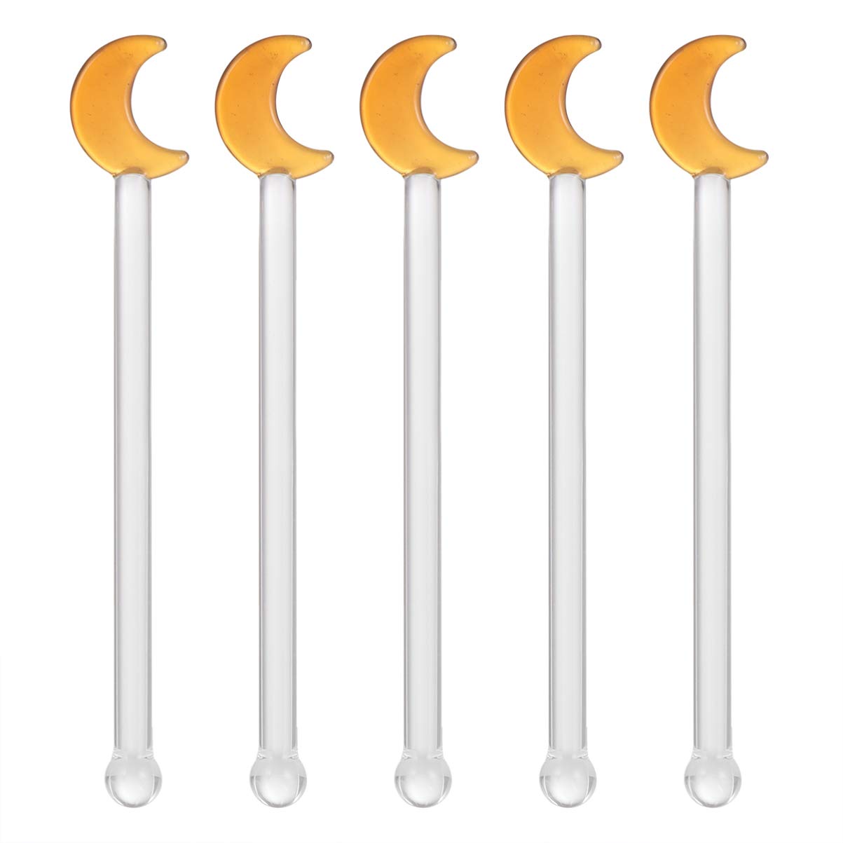 5PCS Glass Swizzle Sticks for Cocktails Drinks, Moon Swizzle Sticks for Drinks Coffee Cocktail for Restaurant Home Bar