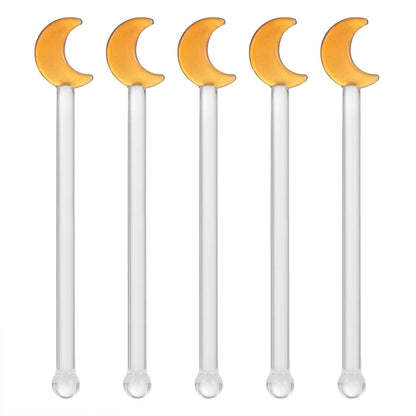 5PCS Glass Swizzle Sticks for Cocktails Drinks, Moon Swizzle Sticks for Drinks Coffee Cocktail for Restaurant Home Bar