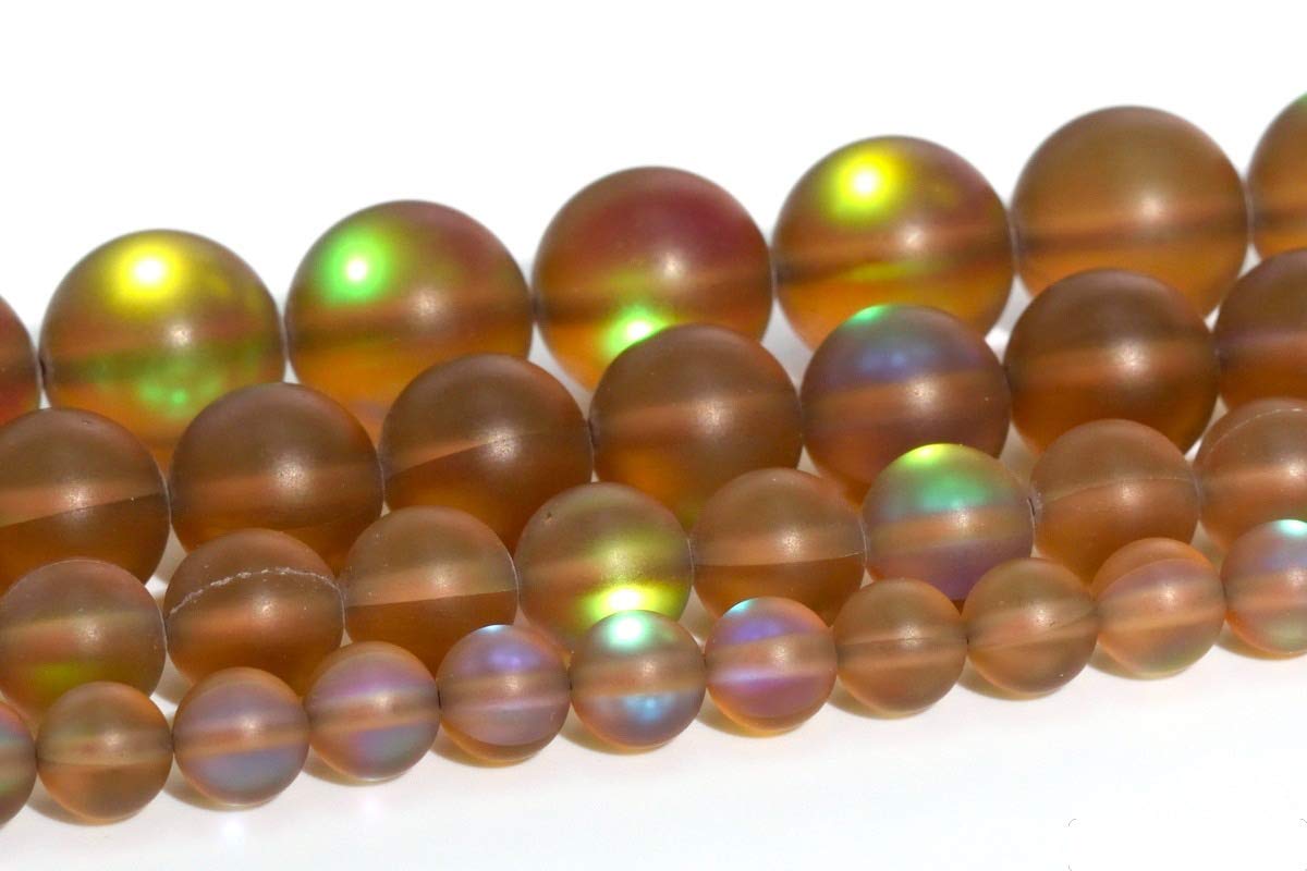Asingeloo 60PCS 6mm Natural Coffee Mystic Aura Quartz Gemstone Frosted Matte Titanium Round Loose Spacer Beads 15 inch Full Strand Crystal Healing Power Quartz