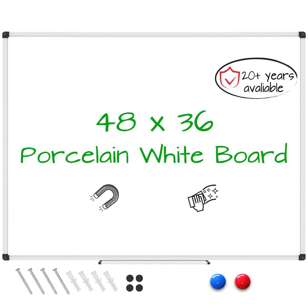 XBoard Porcelain Magnetic Dry Erase Board 48 x 36 Inch, Porcelain Whiteboard Aluminium Frame & Marker Tray