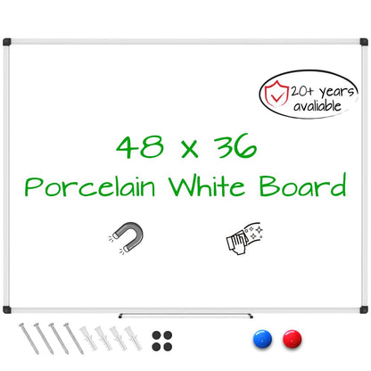 XBoard Porcelain Magnetic Dry Erase Board 48 x 36 Inch, Porcelain Whiteboard Aluminium Frame & Marker Tray