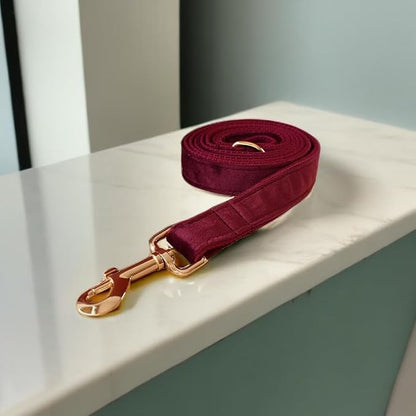 Love Dream Velvet Dog Collar and Leash Set, Soft & Comfy Adjustable Dog Leash and Collar with Heavy Duty Metal Buckle for Small Medium Large Dogs Training & Walking (Medium, Wine Red)
