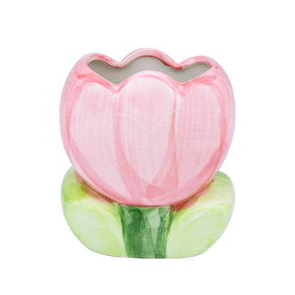 lyvantha Pink Pencil Holder,Ceramic Tulip Pen Holder, Multi-Purpose Makeup Brush, Aesthetic Office Vanity Kitchen Desktop Decor,Perfect Birthday Christmas Gift for Women Girls