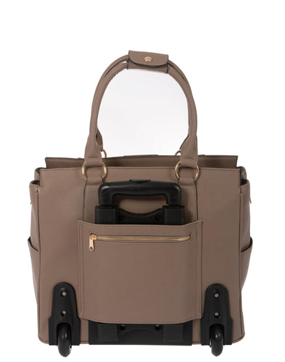 JKM & Company Rolling Laptop Bag for Women | Designer Wheeled Briefcase | Fits 13-17" Laptops | Office Travel Computer Case (Executive Taupe)
