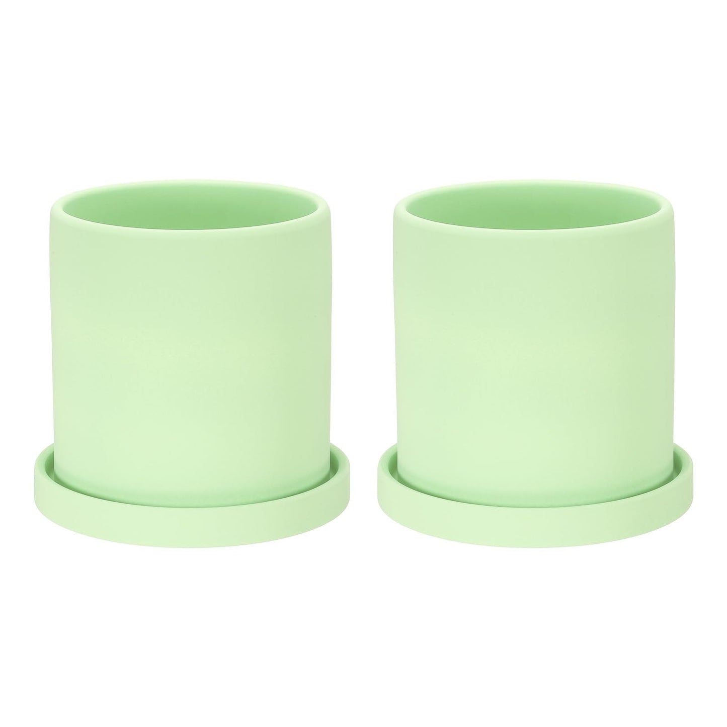 PATIKIL 4.3 Inch Ceramic Plant Pots, 2 Pack Modern Flower Planters with Drainage Holes and Tray for Decorate Home Indoor Plants Succulent Herb, Green