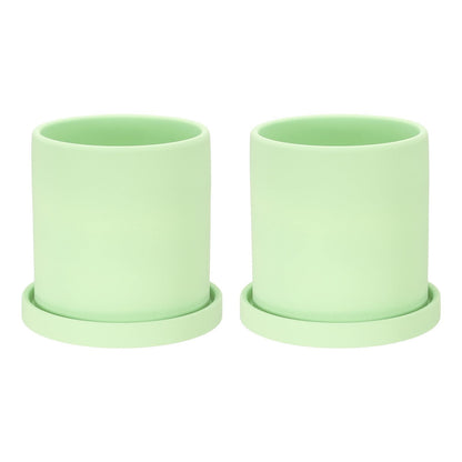 PATIKIL 4.3 Inch Ceramic Plant Pots, 2 Pack Modern Flower Planters with Drainage Holes and Tray for Decorate Home Indoor Plants Succulent Herb, Green