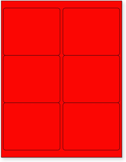 NextDayLabels - 8-1/2 x 11 Neon Color High Light Fluorescent Labels for Laser & Inkjet Printer (Red Fluorescent, 4" x 3-1/3" - 6 Per Page | 150 Labels)