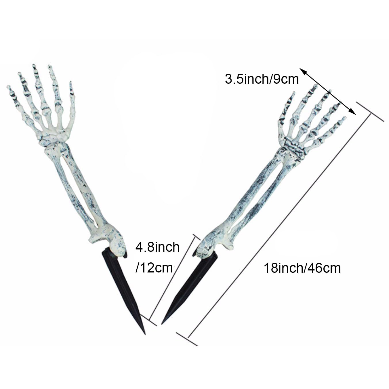 AOFOX Halloween Realistic Skeleton Stakes Zombie Ghost Arm Stake Severed Plastic Skeleton Hands Yard Signs for Lawn Stakes Garden Halloween Props Decoration(4 Pcs White&Black)