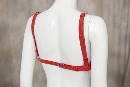 Women's Leather Bullet Cup Bra Body Harness Adjustable Brooch Buckle Punk Lingerie Bra Catwoman Costume(red) One Size