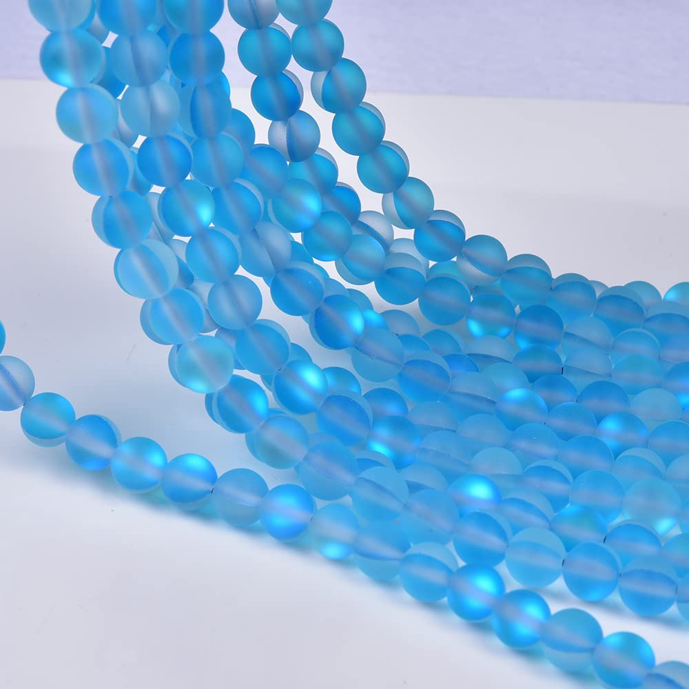 Asingeloo 48PCS 8mm Natural Sky Blue Mystic Aura Quartz Gemstone Frosted Matte Titanium Round Loose Spacer Beads 15 inch Full Strand Crystal Healing Power Quartz