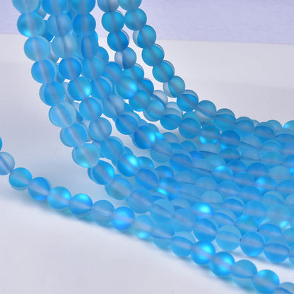 Asingeloo 48PCS 8mm Natural Sky Blue Mystic Aura Quartz Gemstone Frosted Matte Titanium Round Loose Spacer Beads 15 inch Full Strand Crystal Healing Power Quartz