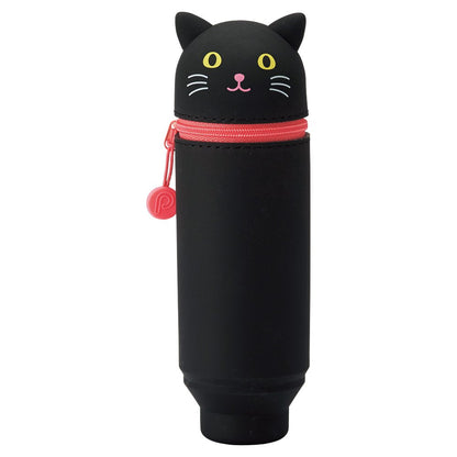 LIHIT LAB Kawaii Japanese Black Cat Stand Up Pencil Case For School Office College, Cute School Supplies, Animal Pen Holder Pouch Holder Teen Girls Artists, Travel Cosmetics Storage (A7712-3)