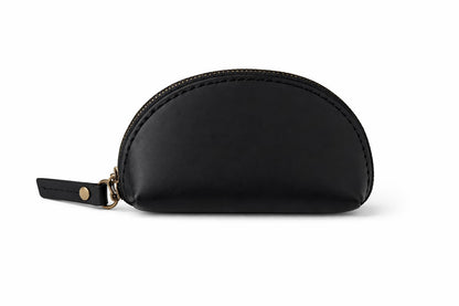 CestAntiQ, Leather Moon Pocket Coin Case, Mini Squeeze Coin Purse Pouch for Change, Black Leather Coin Holder Tray, Compact Wallet for Men & Women, Stylish & Durable, Elegant Coin Purse