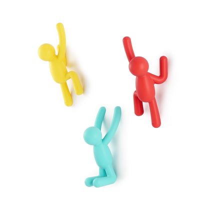 Umbra Buddy Wall Hooks – Decorative Wall Mounted Coat Hooks for Hanging Coats, Scarves, Bags, Purses, Backpacks, Towels and More, Set of 3, Red/Blue/Yellow