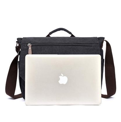 Waterproof Vintage Canvas Sholdr Messenger bag Briefcase Large Satchel Shoulder Bag Rugged Leather Computer Laptop Bag for 15.6Inch Laptop Business Briefcase