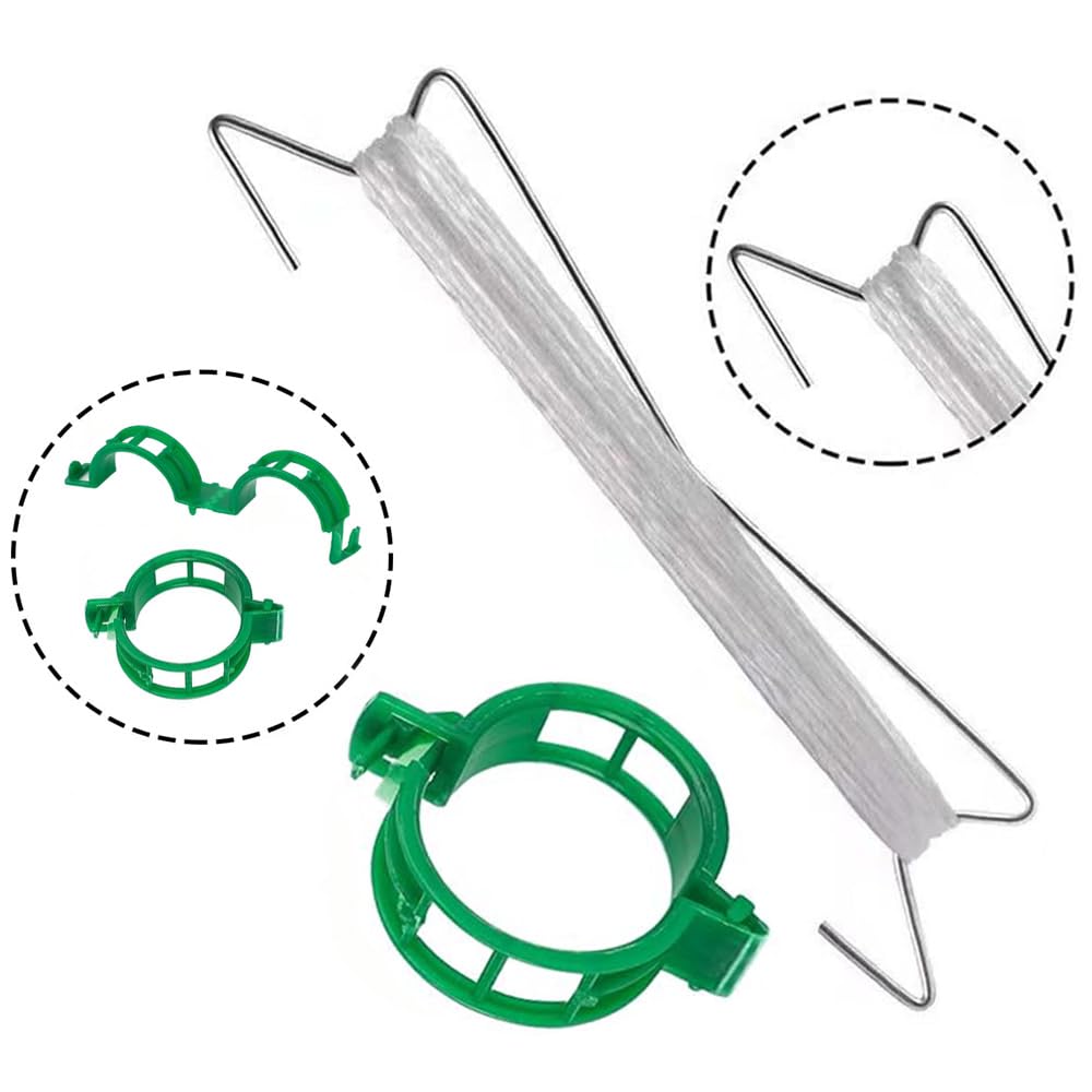 LEMGUBKP 70Pcs Tomato Hooks with String,Plant Support Clips, with 33 Feet Garden Twine - Heavy Duty Plant Trellis for Tomatoes, Cucumbers, Peppers, Vines ，Reusable Weather-Resistant Climbing Hooks
