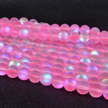 Asingeloo 48PCS 8mm Natural Light Pink Mystic Aura Quartz Gemstone Frosted Matte Titanium Round Loose Spacer Beads 15 inch Full Strand Crystal Healing Power Quartz