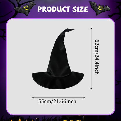 QINYIER Halloween Black Witch Hat for Adult Women, Velvet Hat with Extra Tall Size and Extended Brim, Adjustable and Secure Shape, Cosplay Costume Accessories for Party