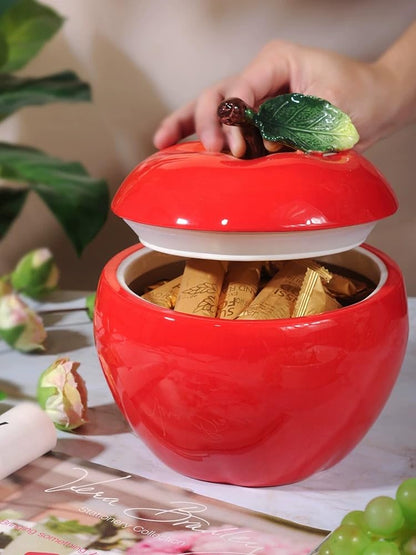 PEHOST Ceramic Apple Shaped Food Storage Container with Lid, Red
