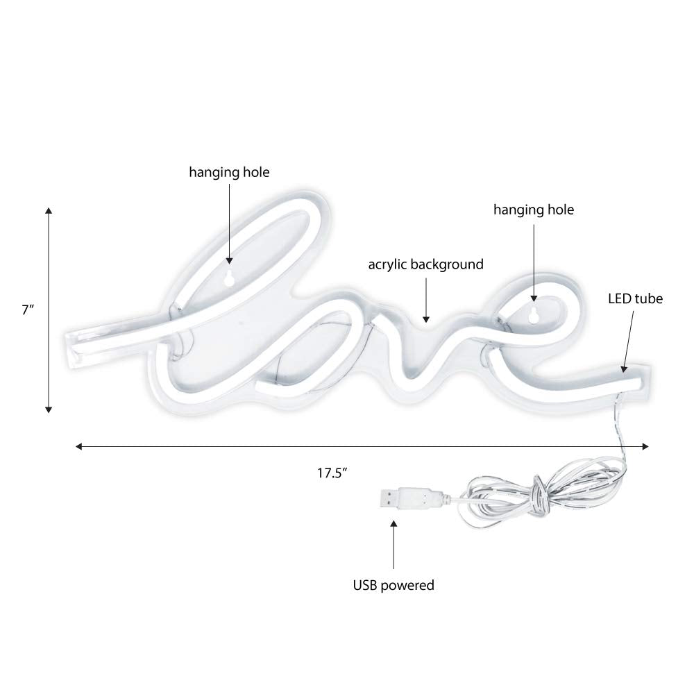 Isaac Jacobs 17.5" x 7" inch LED Neon Pink “Love” Wall Sign For Cool Light, Wall Art, Bedroom Decorations, Home Accessories, Party, Valentines Day, and Holiday Decor: Powered by USB Wire (LOVE)