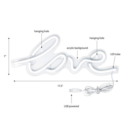 Isaac Jacobs 17.5" x 7" inch LED Neon Pink “Love” Wall Sign For Cool Light, Wall Art, Bedroom Decorations, Home Accessories, Party, Valentines Day, and Holiday Decor: Powered by USB Wire (LOVE)