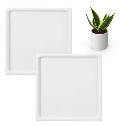 uxcell 2 Pcs Square Plant Saucers, 4.7 Inch Ceramics Plant Drip Trays for Pots, Heavy Duty Flower Pot Saucers for Indoors and Outdoors, White